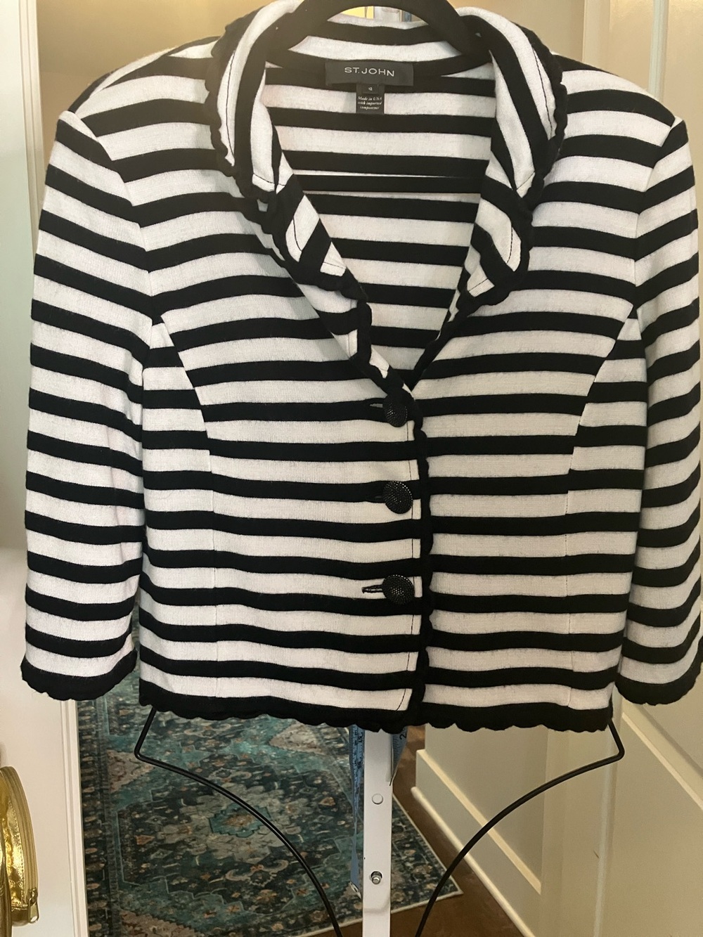 St. John Black and White Striped Knit Blazer